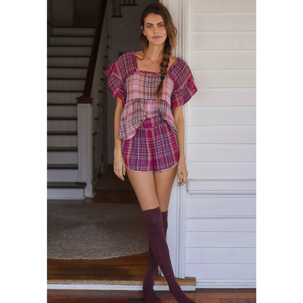 NEW Anthropologie Gingham Gauzy Shorts - Medium